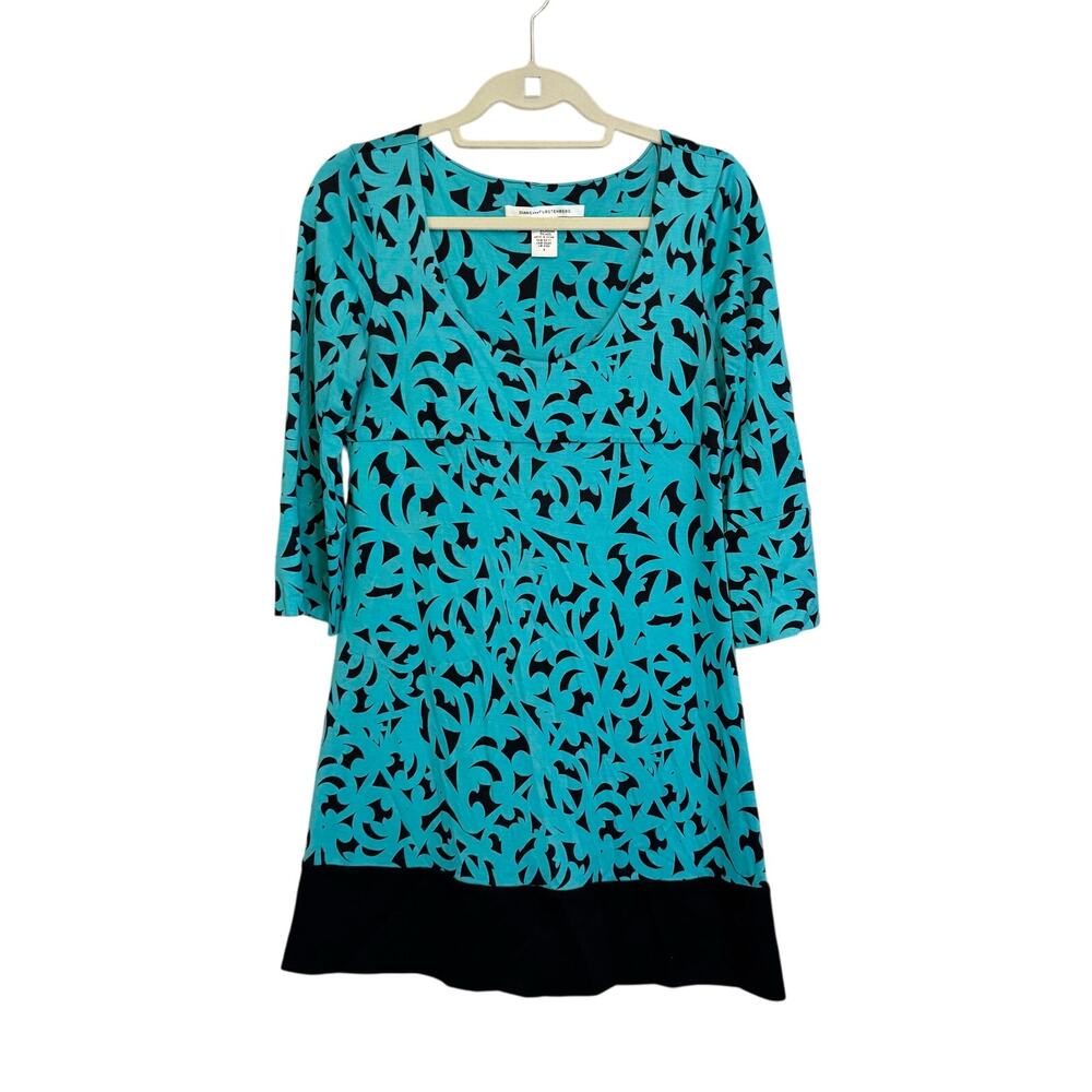 DVF Diane von Furstenberg Tunic Dress Womens 8 Teal Laetitia Pure Silk Abstract